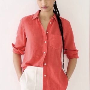 J.Crew Sz 10 Coral Double Gauze Button Up Shirt Blouse Top